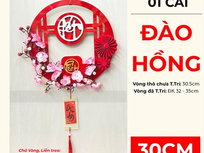 Vòng treo cửa Tết Alu Đỏ Mai Đào liễn treo [3 Kiểu] ĐK 30cm VTC-T-45